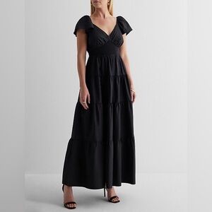 EXPRESS V-Neck Flutter Sleeve Tiered Poplin
Maxi Dress